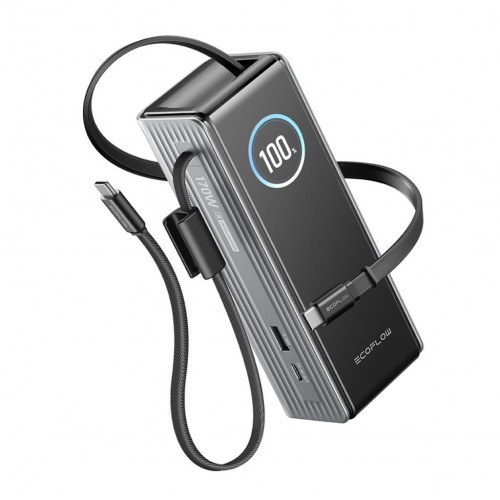 EcoFlow RAPID Powerbank (25 000 mAh, 170 W) 2×100 W integriertes USB-C-Kabel – Silber