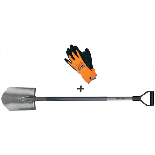 Fiskars Set Gartenspaten spitz Ergonomic + Arbeitshandschuhe 1003460