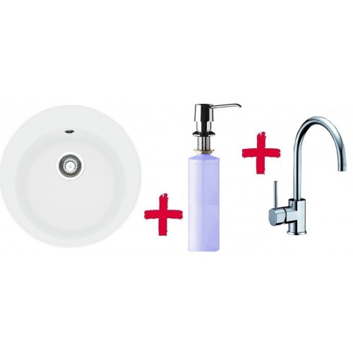 Franke SETG32 Fragranit Spüle ROG 610.094 weiß + Küchenarmatur FC 650 + Spülmittelspender