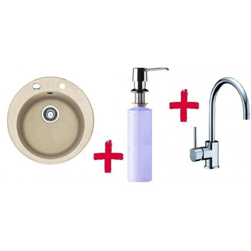 Franke SETG32 Fragranit Spüle ROG 610.085 sandfarb.+Küchenarmatur FC6500+Spülmittelspender