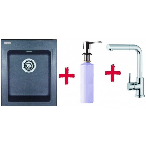 Franke SET G34 Fragranit Spüle KSG 218.099 graphit+Küchenarmatur FN 0147+Spülmittelspender