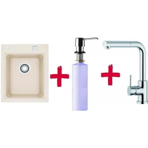 Franke SETG34 Fragranit Spüle KSG 218.073 Magnolia+Küchenarmatur FN 0147+Spülmittelspender