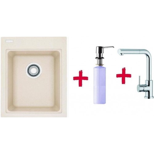 Franke SETG34 Fragranit Spüle KSG 218.082 sahara + Küchenarmatur FN 0147+Spülmittelspender