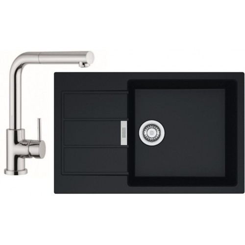 Franke SET T55 Tectonit Spüle SID 611 - 78 / 45 BB schwarz + Armatur FN 0147.031 chrom