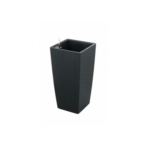 G21 Blumentopf mit Wasserspeicher Linea Rattan Optik schwarz 28 cm 6392453