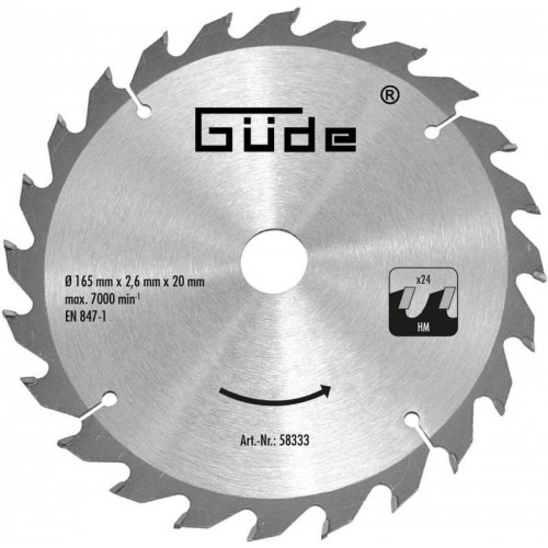 Güde Sägeblatt 165x20 24 Zähne HM für Güde Kreissäge TS 58-1200 / TS 57-1400 KE
