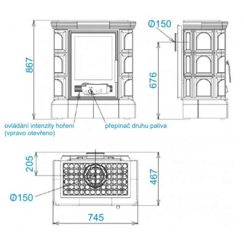 ABX IBERIA K, Kachelofen mit kombi Einsatz, Kacheln Sockel, bordeaux
