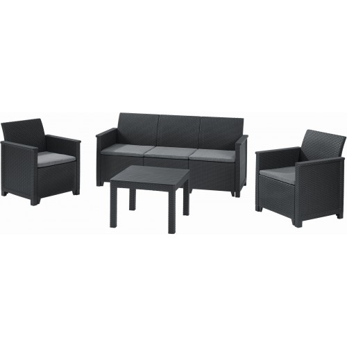 KETER ELODIE 3 SEATER Lounge-Set 4-tlg., graphit/grau 17209489