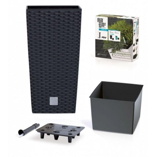 Blumenkübel RATO SQUARE 49L Rattan O. inkl. Einsatz anthrazit Eckig+Wasserstandsanzeiger