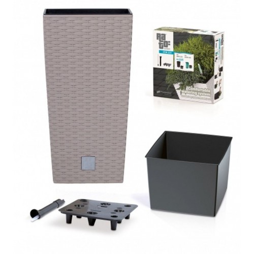 Blumenkübel RATO SQUARE 91,5 L Rattan Opti inkl. Einsatz creme Eckig+Wasserstandsanzeiger