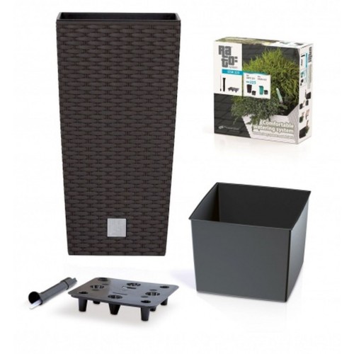Blumenkübel RATO SQUARE 26,6 L Rattan Optik inkl. Einsatz braun Eckig+Wasserstandsanzeiger