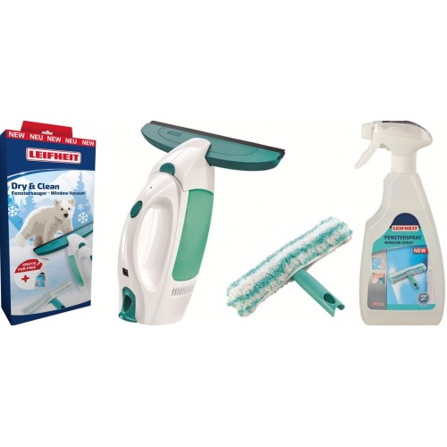 LEIFHEIT Fenstersauger "Dry und Clean" und doppelseitiger Fensterwischer + Fensterspray