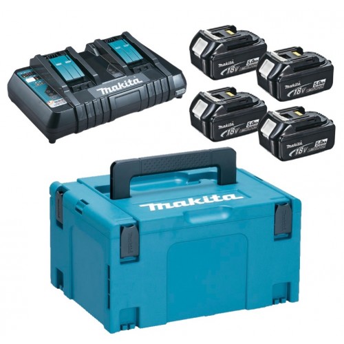 Makita 197626-8 Power Source Kit 5Ah 4x Akku BL1850B+Ladegerät DC18RD + Makpac Gr 3