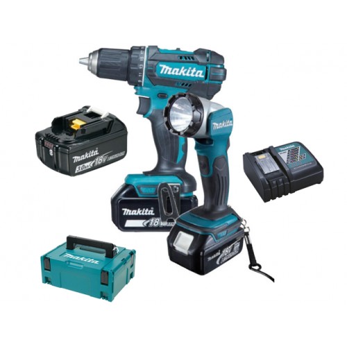 Makita DDF482RFJ1 Akku-Bohrschrauber mit Akku-Lampe, 3x akku Li-ion 18V / 3,0Ah, Makpac