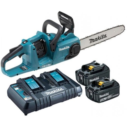 Makita Akku-Kettensäge Li-on 2x18V+2xAkku BL1830B+Duo DC18RD, DUC353PR