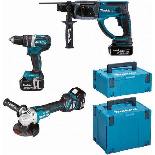 Makita DLX3093TJ Akku-Set DGA513Z+DHR202Z+DHP484Z Li-ion LXT 18V (3xBL1850B+DC18RC+MAKPAC)