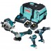 Makita DLX4156TX1 Akku-Kombo-Kit (DDF486+DGA504+DHS660+DTD153+2xBL1850B) Tasche