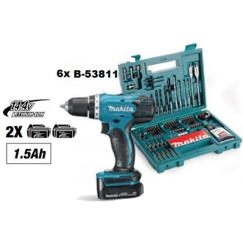 Makita HF2108-2 Akku-set Bohrschrauber DDF343SYE 14,4V +6x Bit-Set 100 Stk. B-53811