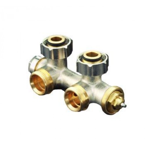 OVENTROP-Anschlussarmatur "Multiblock T" 3/4"ÜM x 3/4"AG, 2-Rohr, Messing, Eck 1184014