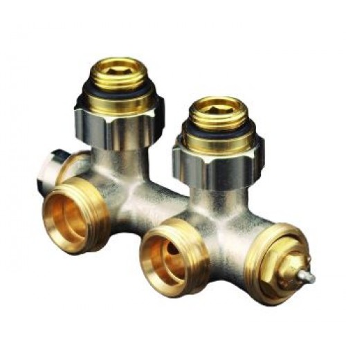 OVENTROP-Anschlussarmatur "Multiblock T" 1/2"AG x 3/4"AG, 1-u.2-Rohr,Messing, Eck
