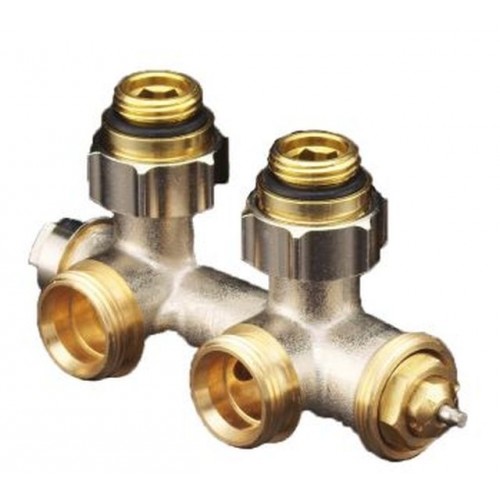 OVENTROP-Anschlussarmatur "Multiblock T" 1/2"AG x 3/4"AG, 2-Rohr, Messing, Eck