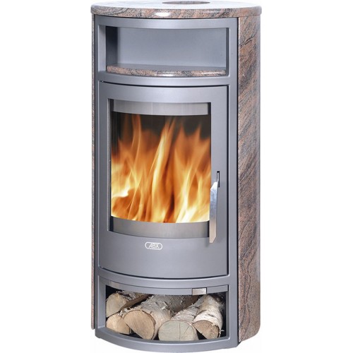 ABX POLAR 4654-8-III Holz-Kaminofen, graues Blech, Granit Kashmir 4654-8SK