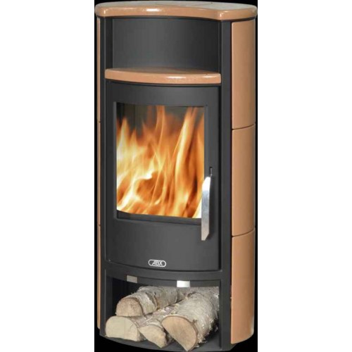 ABX PORI 7 AQUA Kaminofen mit Wärmetauscher, schwarzes Blech + karneol