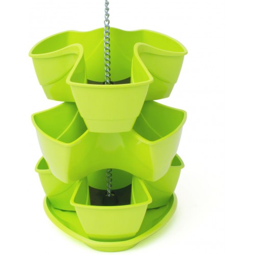 PROSPERPLAST COUBI Blumenampel Ampel-Kräutertopf mit drei Ebenen 9 l, limette grün DKN300W
