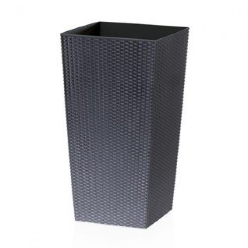 Blumenkübel RATO SQUARE 16 L Rattan O. inkl. Einsatz anthrazit Eckig+Wasserstandsanzeiger