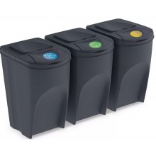 Prosperplast SORTIBOX Mülleimer Mülltrennsystem Abfalleimer Behälter 3x35l,Anthrazit IKWB3