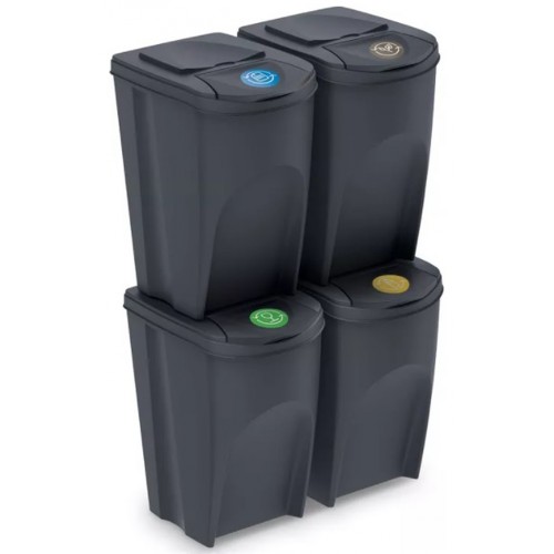 Prosperplast SORTIBOX Mülleimer Mülltrennsystem Abfalleimer Behälter 4x35L,Anthrazit IKWB3