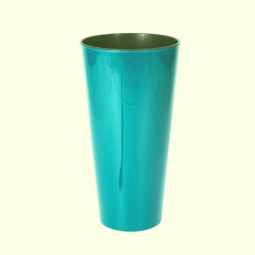 Blumenvase TUBUS SLIM SHINE 15,5 L Blumentopf inkl. Einsatz Pflanzsäule glänzend türkis
