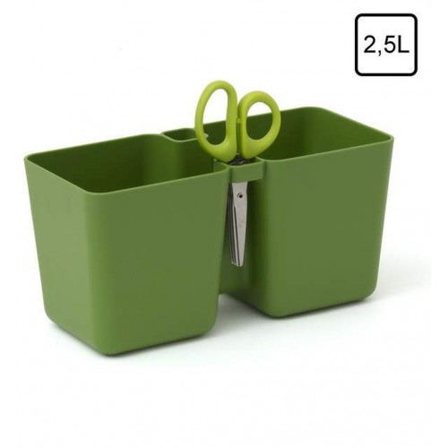PROSPERPLAST TWINS CUBE Kräutertopf Übertopf eckig m. Schere 2,5 l grün DTC245