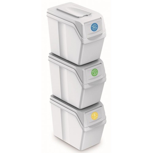 Prosperplast SORTIBOX Sortier Mülleimer zum Mülltrennung 3x20l, Weiß ISWB20S3