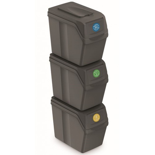Prosperplast SORTIBOX Sortier Mülleimer zum Mülltrennung 3x20l, grau ISWB20S3