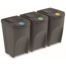 Prosperplast SORTIBOX Mülleimer Mülltrennsystem Abfalleimer Behälter 3x35l, Grau IKWB35S3