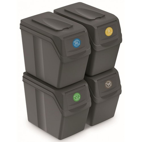 Prosperplast Satz Sortibox-Trennfächer Mülleimer Mülltrennung 4x20l, steingrau ISWB20S4