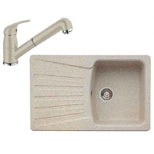 BLANCO SET NOVA 45 S Einbauspüle sandfarbig + Küchenarmatur DARAS-S sandfarbig 