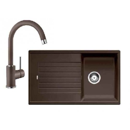 BLANCO SET ZIA 45 SL Einbauspüle coffee + Küchenarmatur MIDA coffee