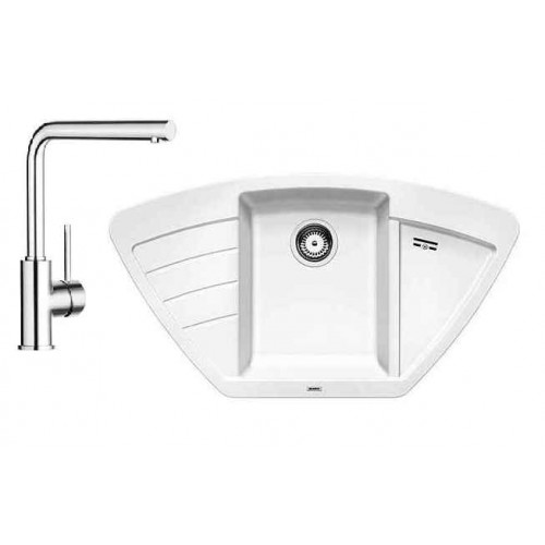 BLANCO SET ZIA 9 E Einbauspüle weiß+ Küchenarmatur MILA chrom BLANCO SET ZIA 9 E Einbauspüle weiß+ Küchenarmatur MILA chrom