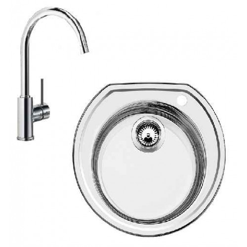 BLANCO SET RONDOVAL Edelstahl + Küchenarmatur MIDA chrom