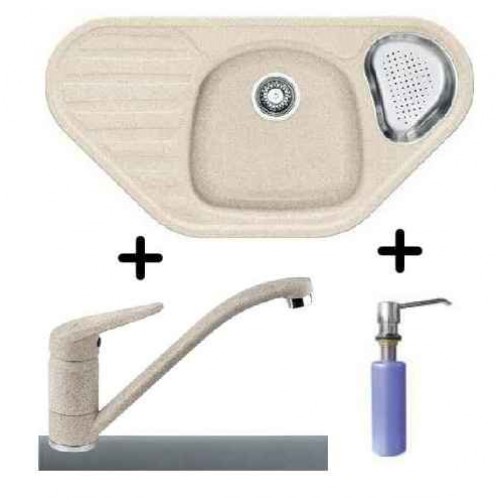 Franke SET G47 Fragranit Spüle COG 651E beige + Armatur FC 9541.085 + Spülmittelspender