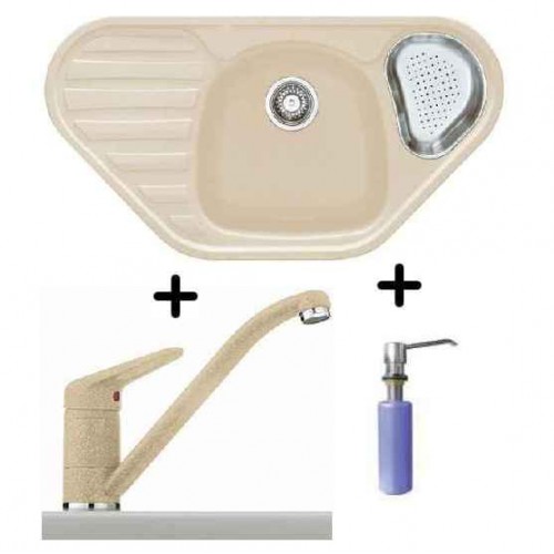 Franke SET G47 Fragranit Spüle COG 651E sahara + Armatur FC 9541.082 + Spülmittelspender
