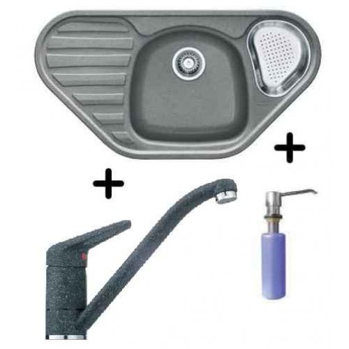 Franke SET G47 Fragranit Spüle COG 651E steingrau+ Armatur FC 9541.084 + Spülmittelspender