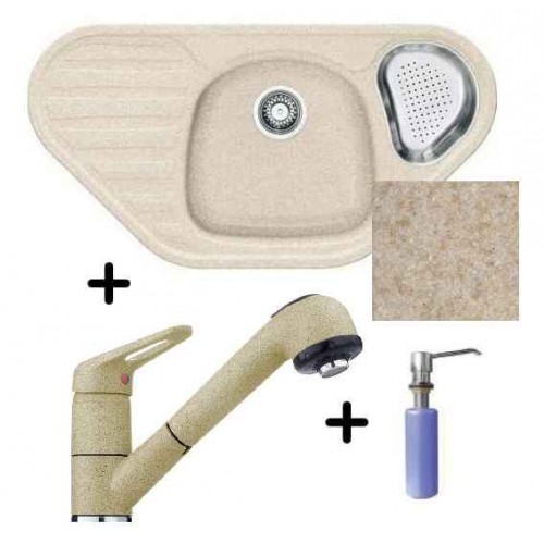 Franke SET G48 Fragranit Spüle COG 651E beige + Armatur FC 9547.085 + Spülmittelspender