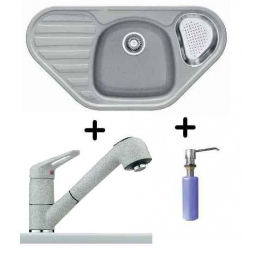 Franke SET G48 Fragranit Spüle COG 651E silber + Armatur FC 9547.098 + Spülmittelspender