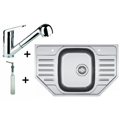 Franke SET N39 Edelstahlspüle PXN 612 E + Küchenarmatur FC 9547.031 + Spülmittelspender