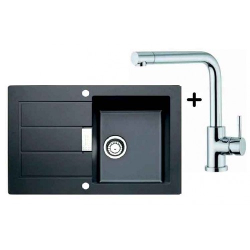 Franke SET T14 Tectonite Spüle SID 611-78 schwarz + Küchenarmatur Samoa