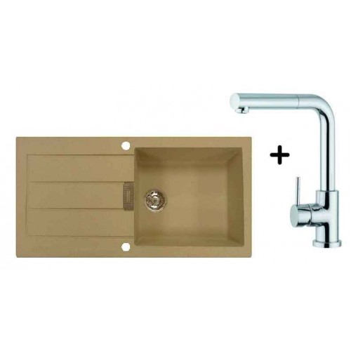 Franke SET T15 Tectonite Spüle SID 611 cafe + Küchenarmatur Samoa
