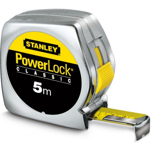 Stanley 0-33-194 PowerLock Bandmaß Kunststoff 5m/19mm, Endhaken zweifach vernietet
